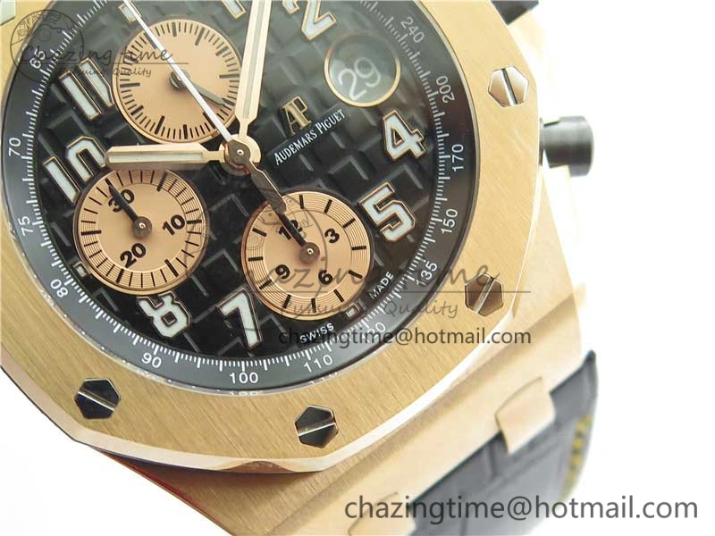 Royal Oak Offshore 2019 Gold JF 1:1 Best Edition on Black Leather Strap A3126 V2 w  Cyclops and DW Mod