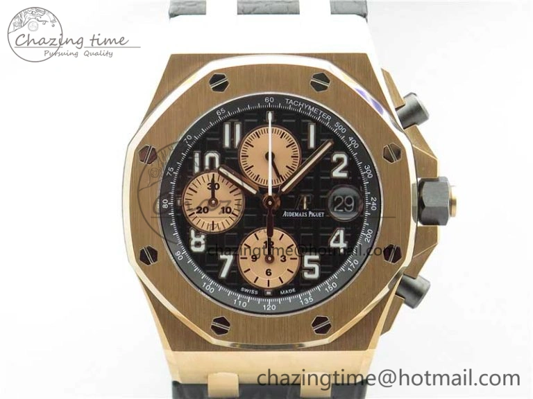 Royal Oak Offshore 2019 Gold JF 1:1 Best Edition on Black Leather Strap A3126 V2 w  Cyclops and DW Mod