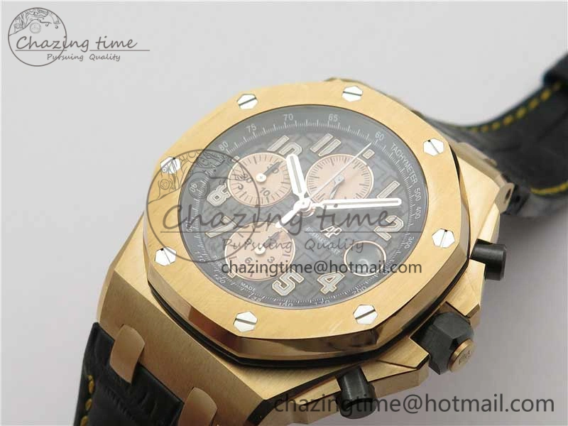 Royal Oak Offshore 2019 Gold JF 1:1 Best Edition on Black Leather Strap A3126 V2 w  Cyclops and DW Mod