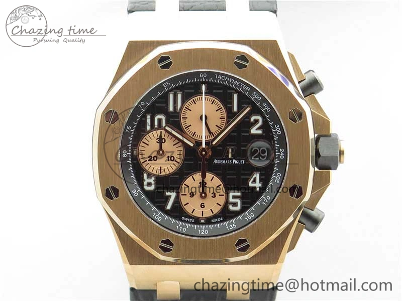 Royal Oak Offshore 2019 Gold JF 1:1 Best Edition on Black Leather Strap A3126 V2 w  Cyclops and DW Mod