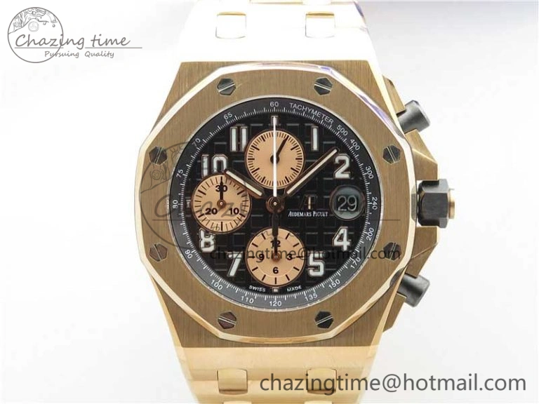 Royal Oak Offshore 2019 Gold JF 1:1 Best Edition on RG Bracelet A3126 V2 w  Cyclops and DW Mod