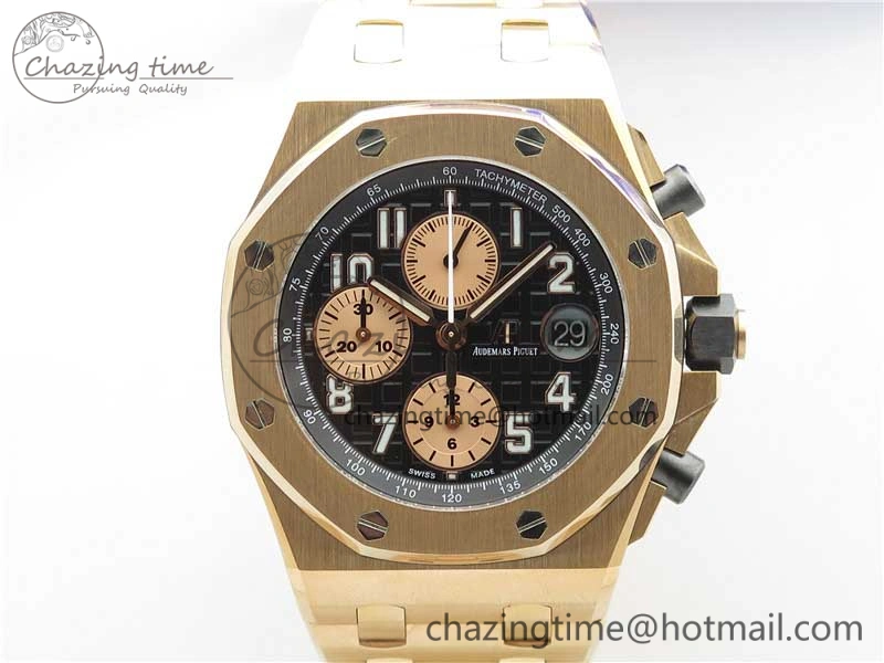 Royal Oak Offshore 2019 Gold JF 1:1 Best Edition on RG Bracelet A3126 V2 w  Cyclops and DW Mod