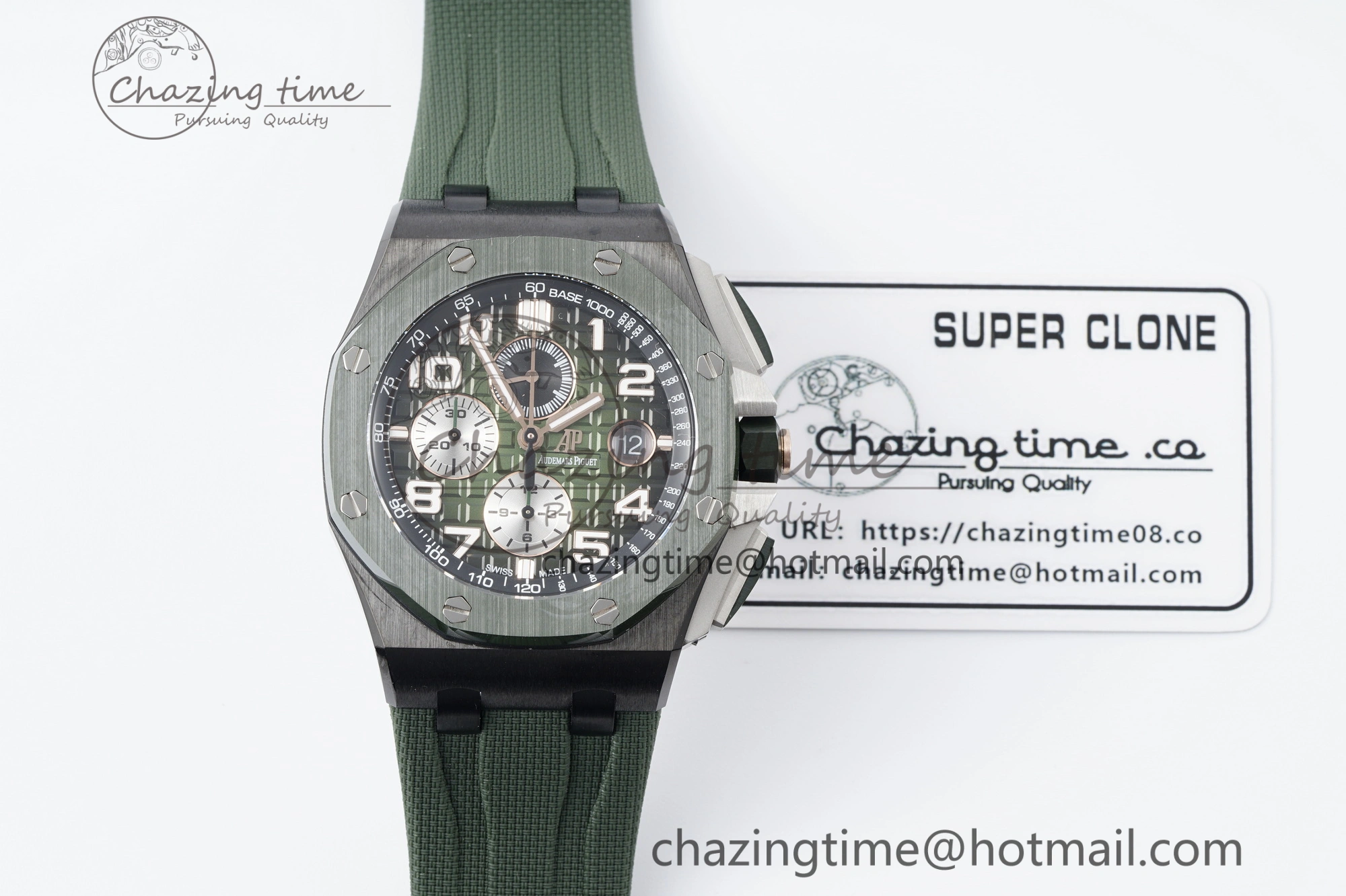 Royal Oak Offshore 2020 44mm APF 1:1 Best Edition Green Ceramic Bezel on Rubber Strap A3126
