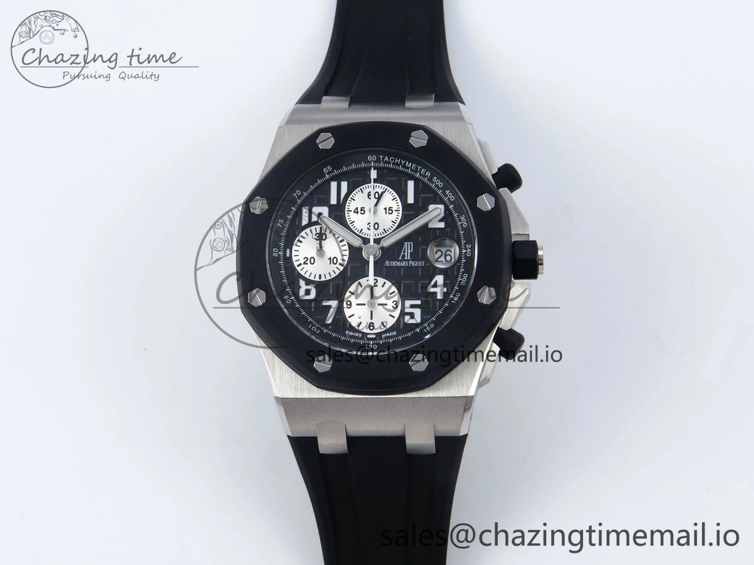 Royal Oak Offshore 42mm  Rubberclad SS TKF 1:1 Best Edition Black White Dial on Black Rubber Strap A3126