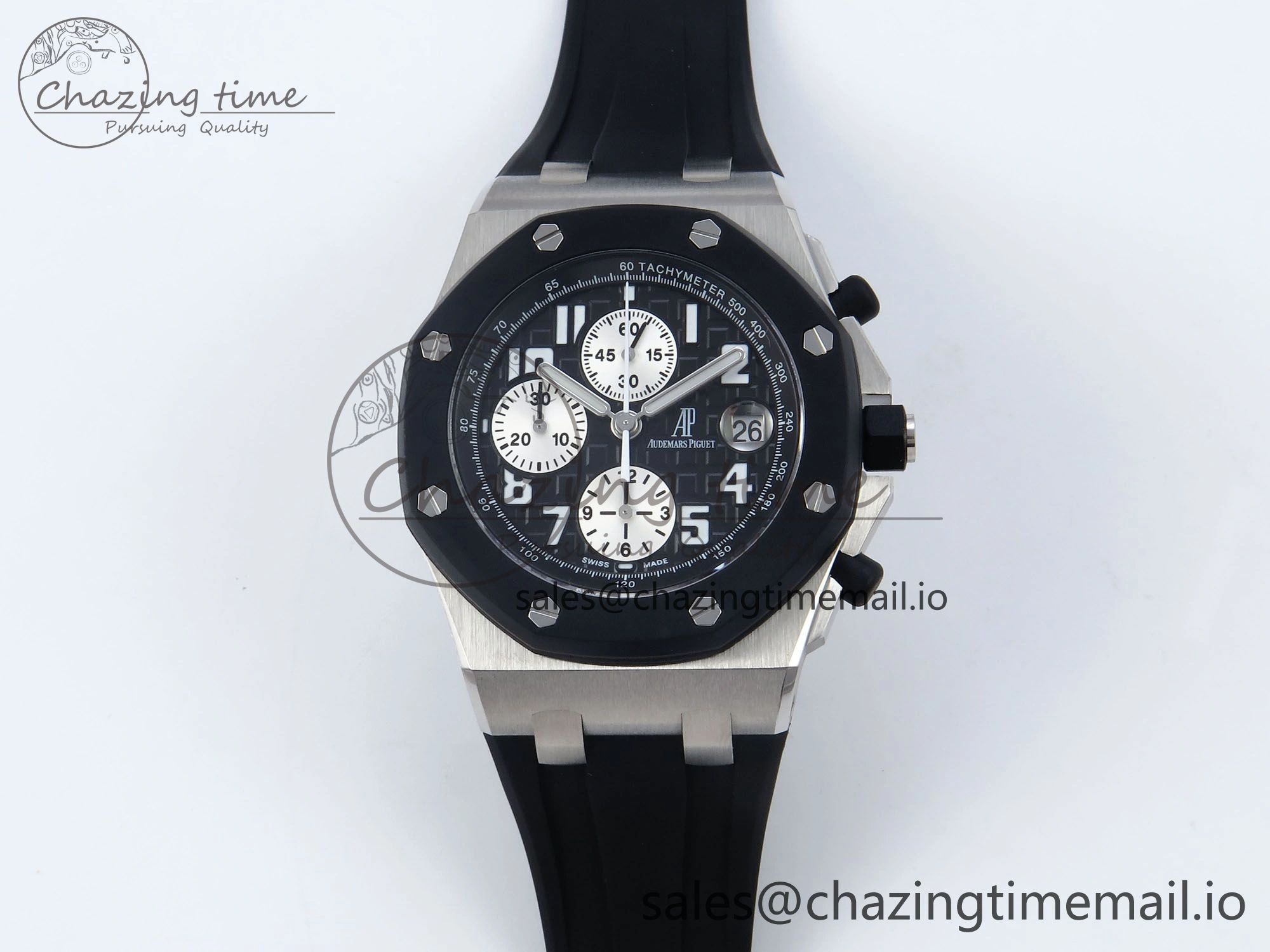 Royal Oak Offshore 42mm  Rubberclad SS TKF 1:1 Best Edition Black White Dial on Black Rubber Strap A3126