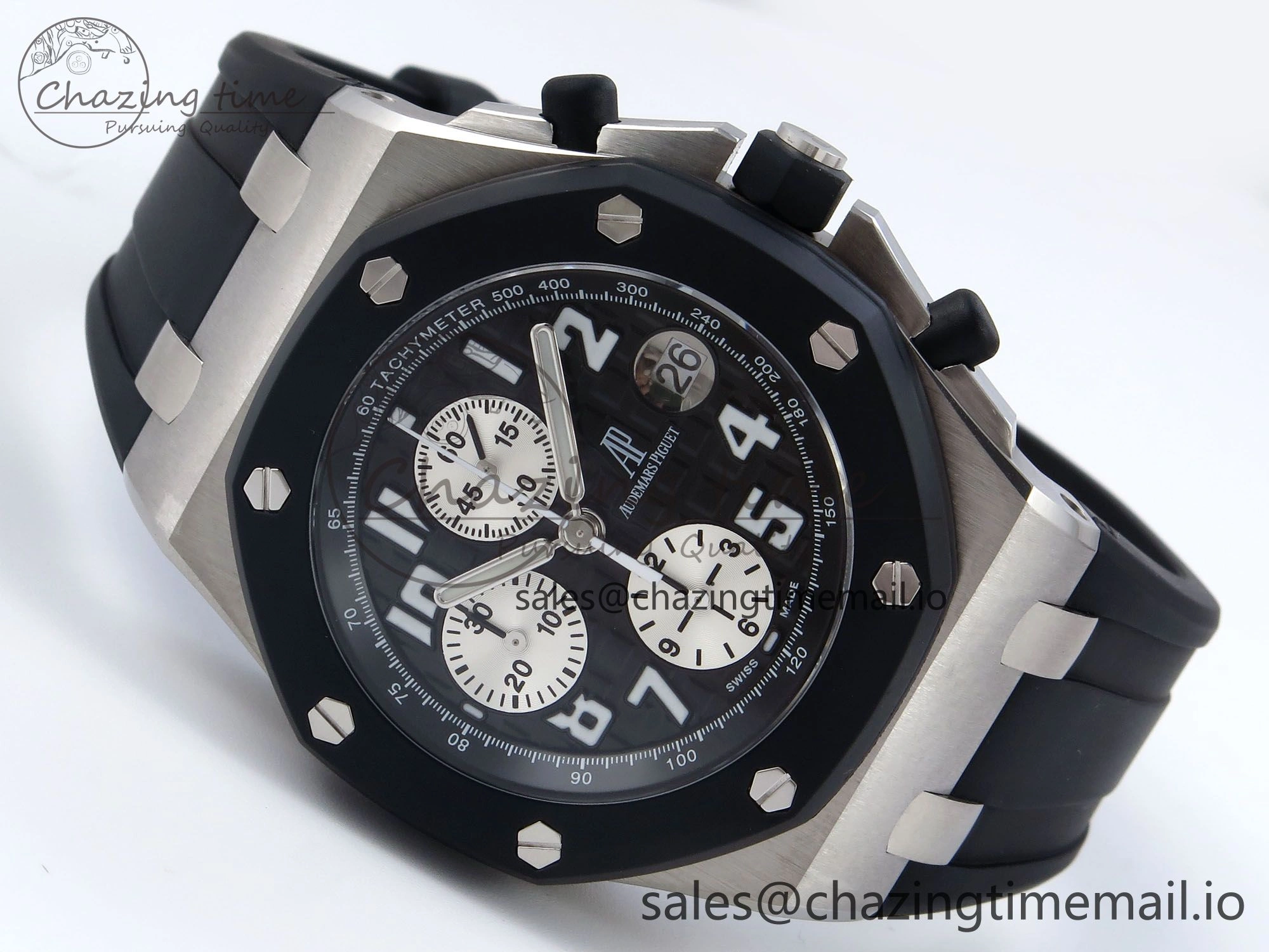 Royal Oak Offshore 42mm  Rubberclad SS TKF 1:1 Best Edition Black White Dial on Black Rubber Strap A3126