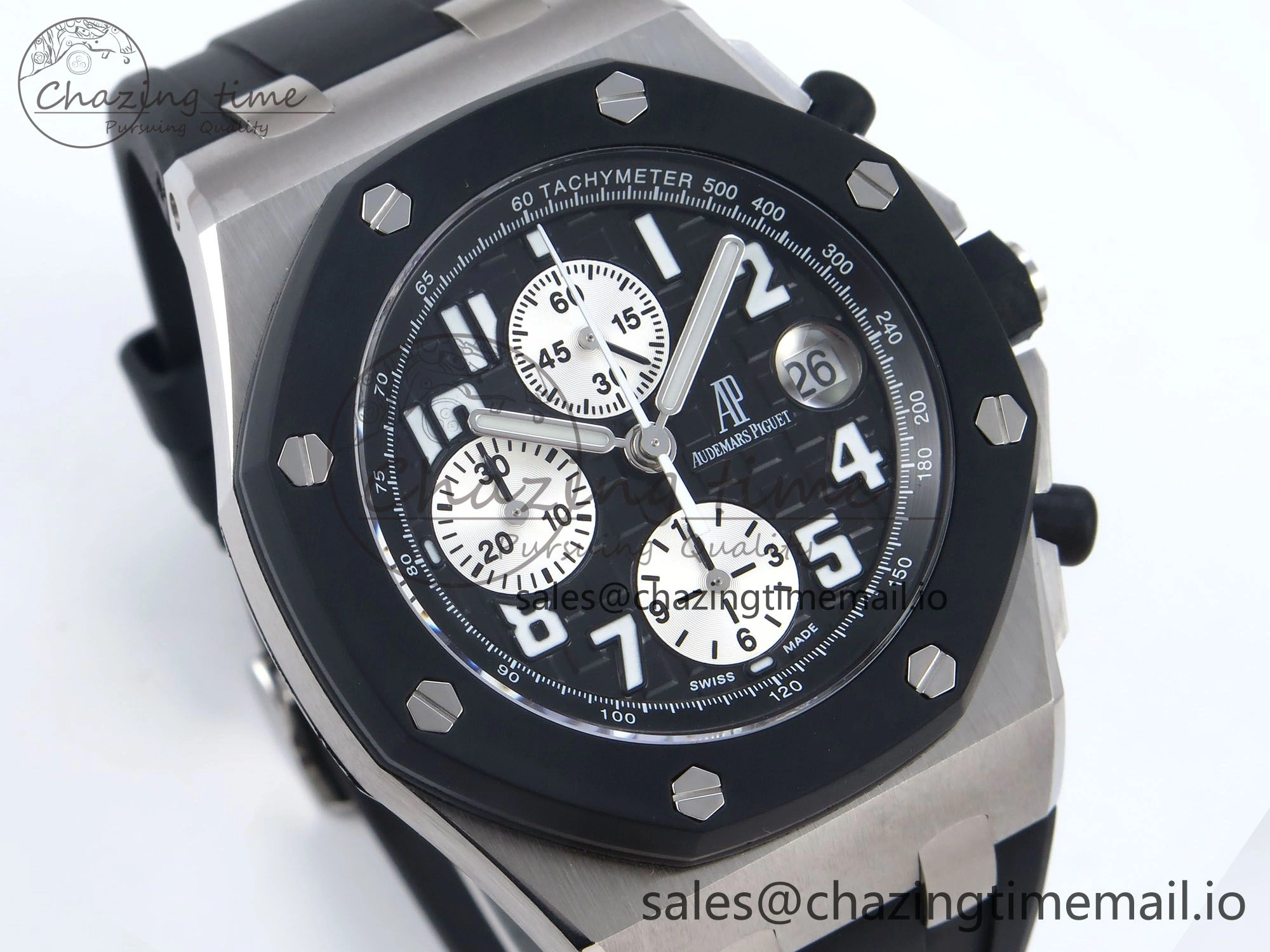 Royal Oak Offshore 42mm  Rubberclad SS TKF 1:1 Best Edition Black White Dial on Black Rubber Strap A3126