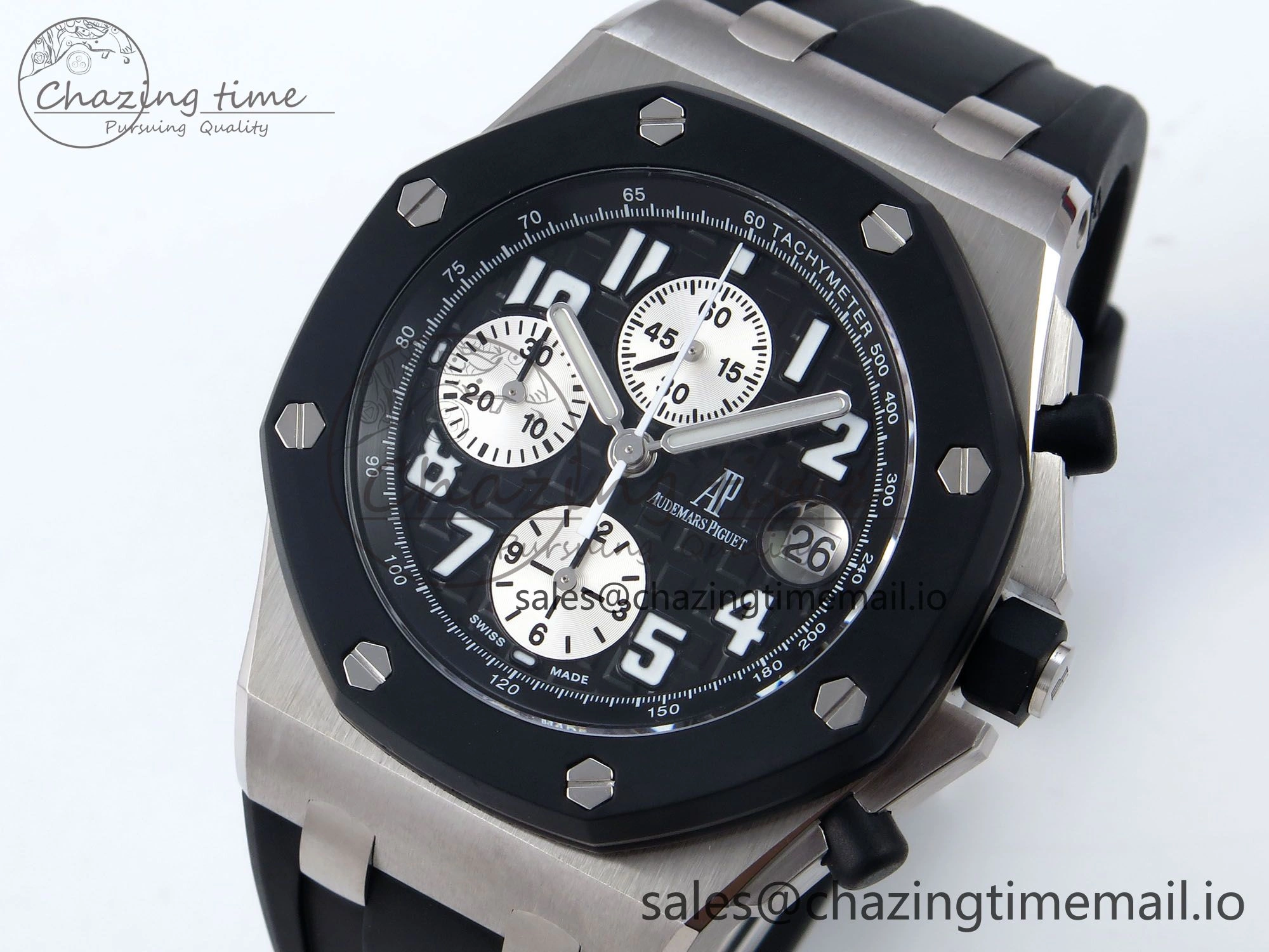 Royal Oak Offshore 42mm  Rubberclad SS TKF 1:1 Best Edition Black White Dial on Black Rubber Strap A3126