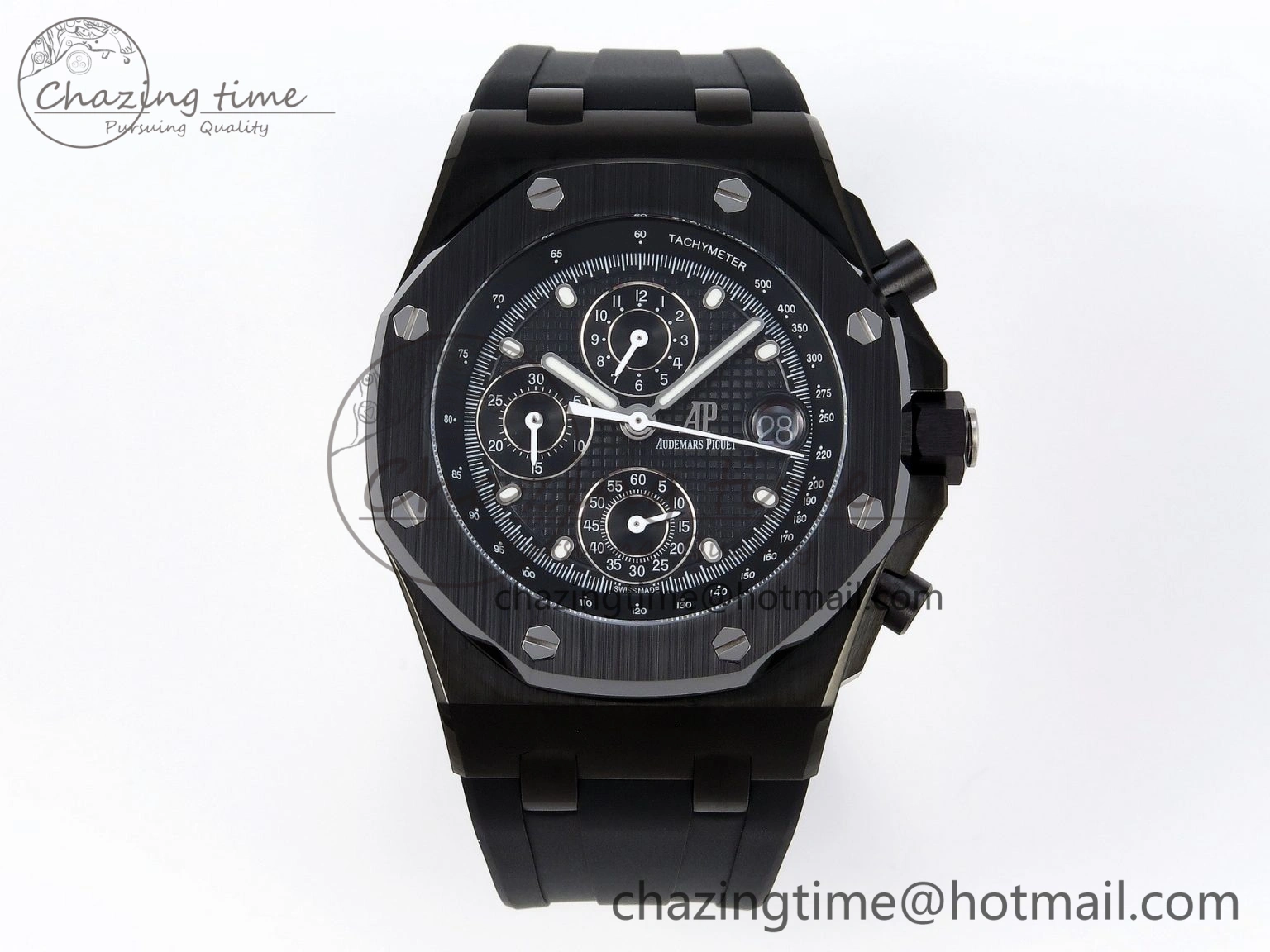 Royal Oak Offshore 42mm Black Ceramic APF 1:1 Best Edition Black Textured Dial on Black Rubber Strap A4404