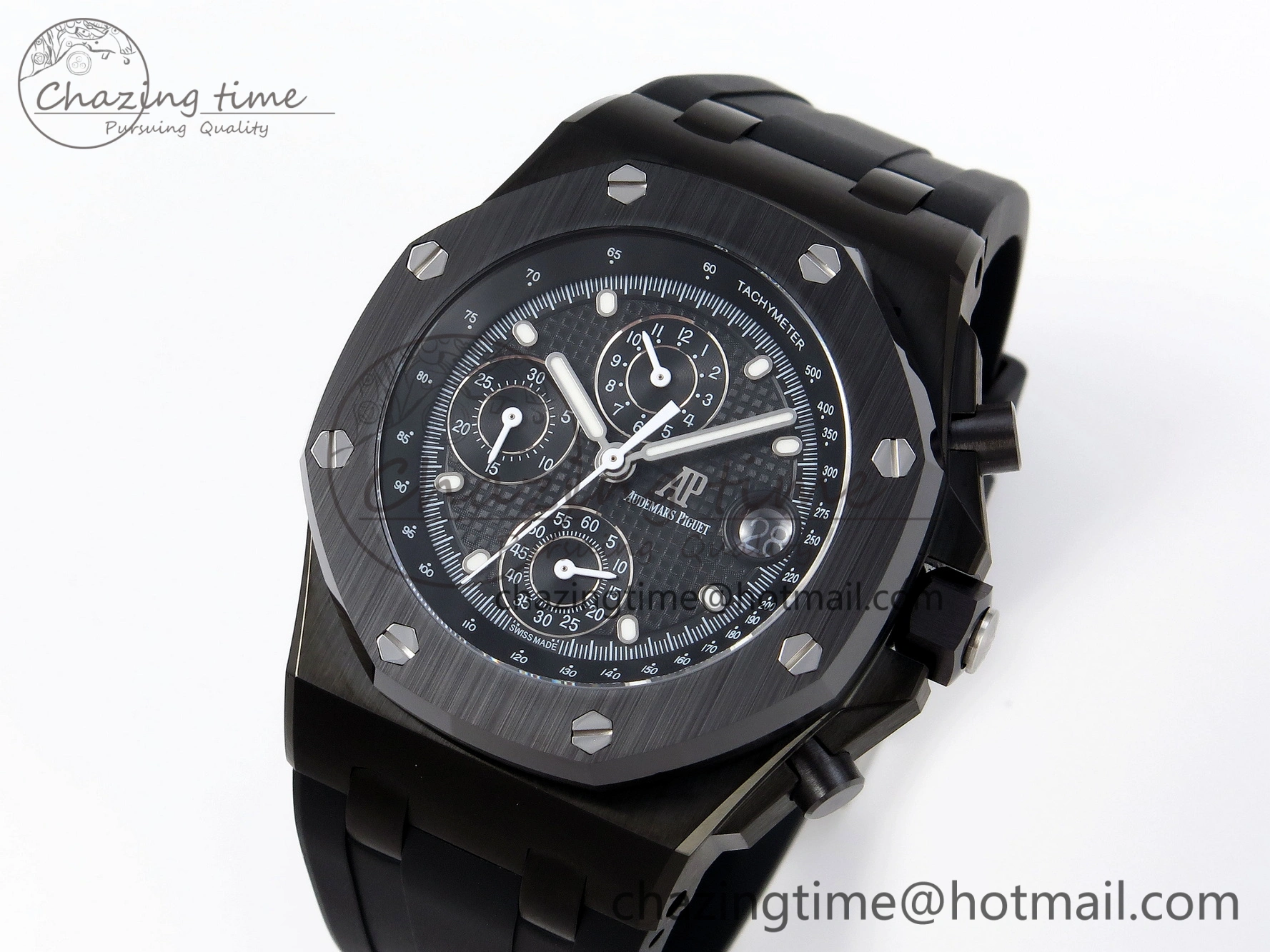 Royal Oak Offshore 42mm Black Ceramic APF 1:1 Best Edition Black Textured Dial on Black Rubber Strap A4404