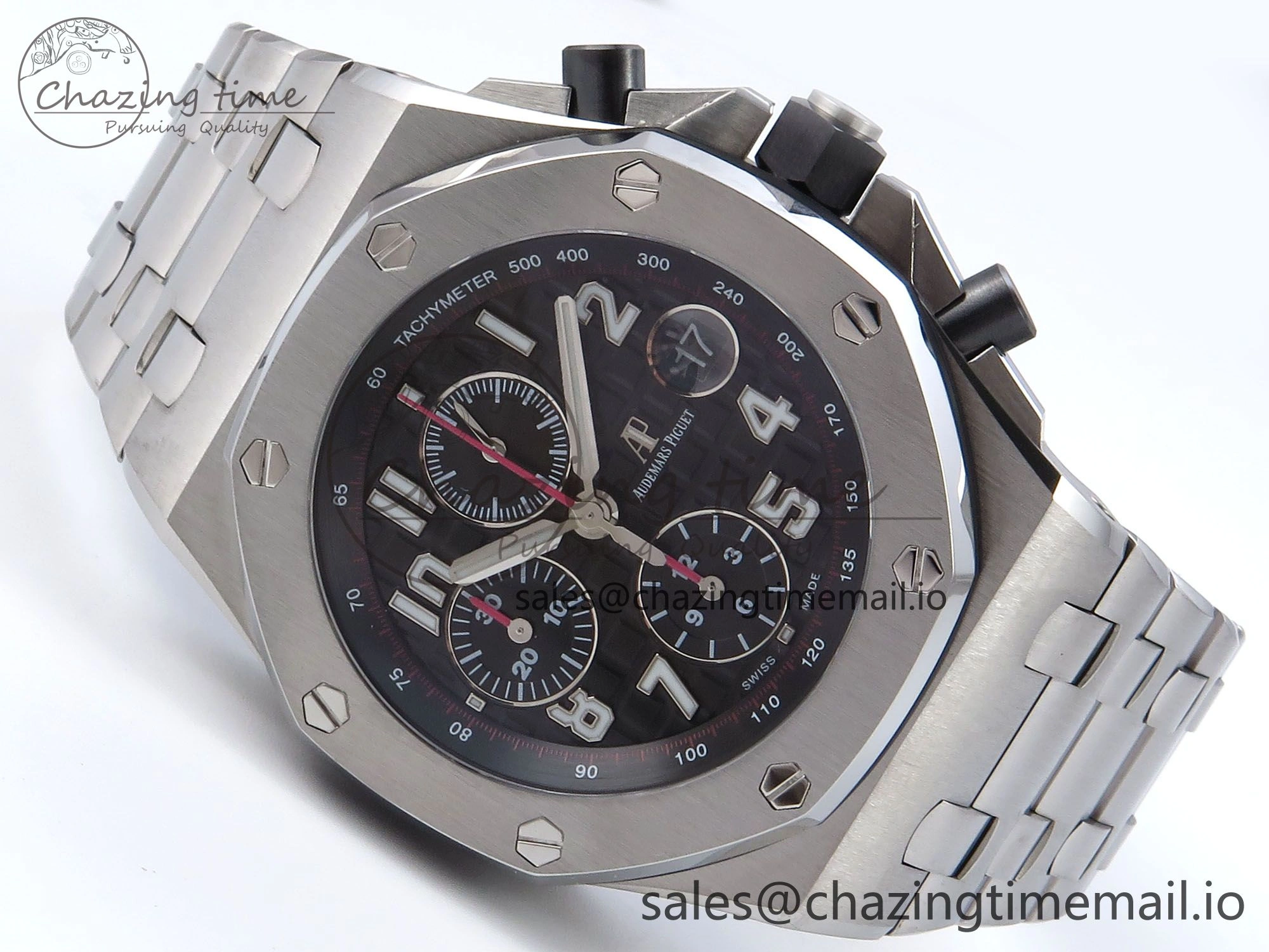 Royal Oak Offshore 42mm Black Themes SS TKF Best Edition Black Dial on SS Bracelet A7750