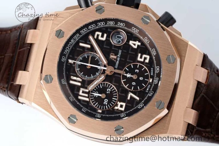 Royal Oak Offshore 42mm RG APF 1:1 Best Edition Black Dial on Brown Leather Strap A3126