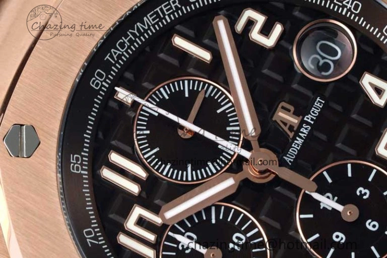Royal Oak Offshore 42mm RG APF 1:1 Best Edition Black Dial on Brown Leather Strap A3126