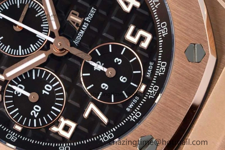 Royal Oak Offshore 42mm RG APF 1:1 Best Edition Black Dial on Brown Leather Strap A3126