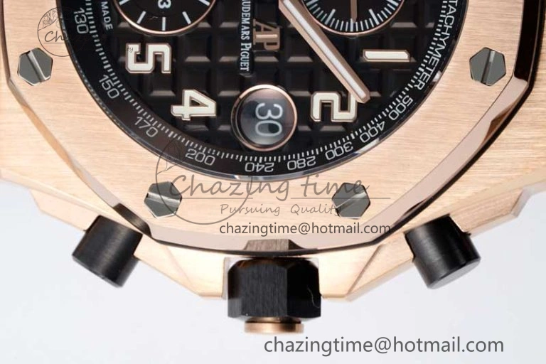 Royal Oak Offshore 42mm RG APF 1:1 Best Edition Black Dial on Brown Leather Strap A3126