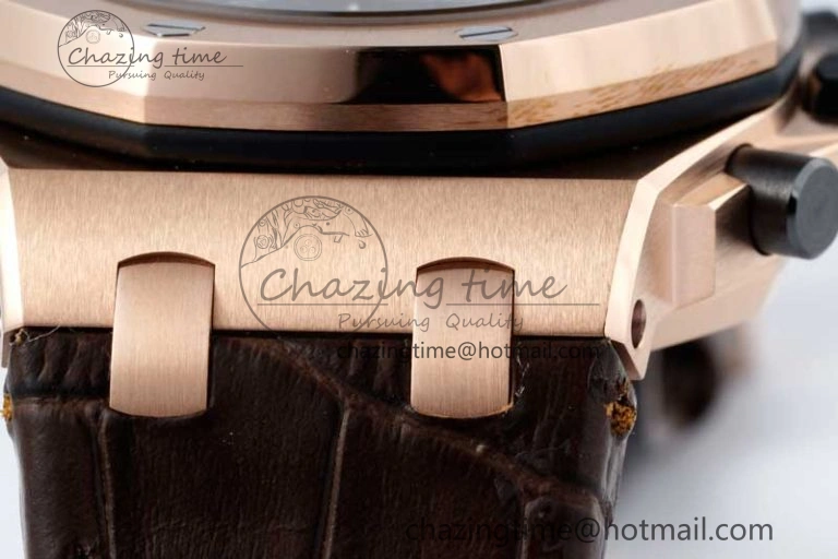 Royal Oak Offshore 42mm RG APF 1:1 Best Edition Black Dial on Brown Leather Strap A3126