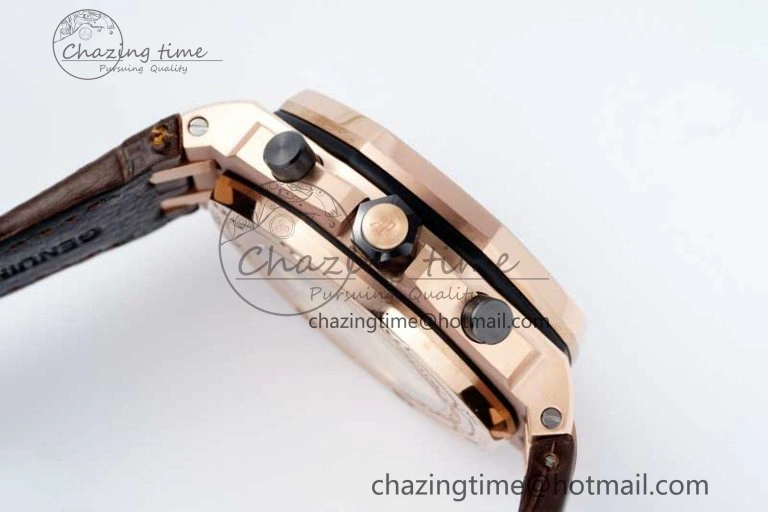 Royal Oak Offshore 42mm RG APF 1:1 Best Edition Black Dial on Brown Leather Strap A3126