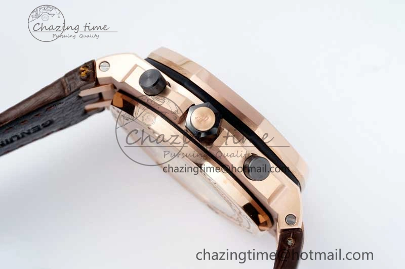 Royal Oak Offshore 42mm RG APF 1:1 Best Edition Black Dial on Brown Leather Strap A3126