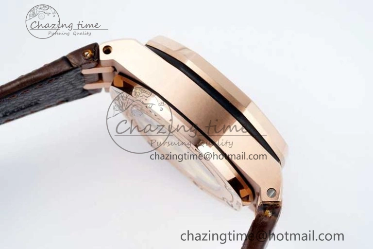 Royal Oak Offshore 42mm RG APF 1:1 Best Edition Black Dial on Brown Leather Strap A3126