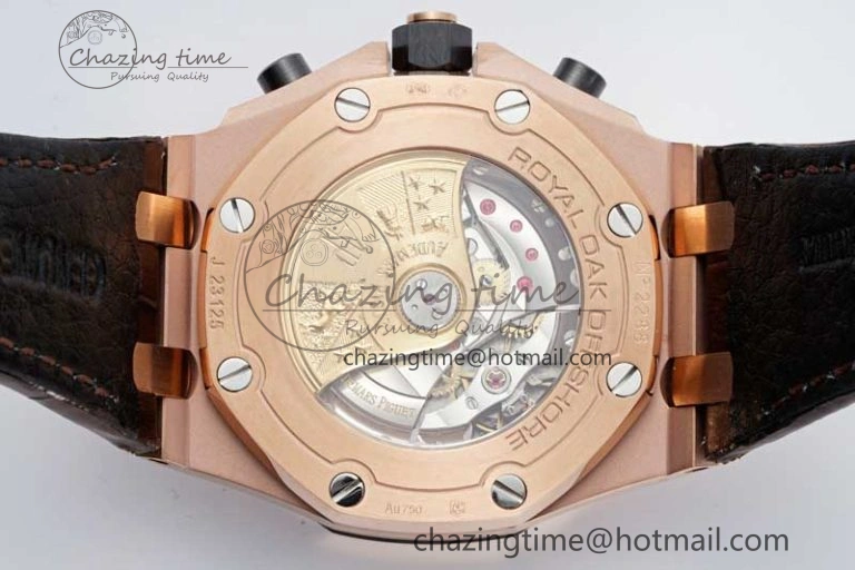 Royal Oak Offshore 42mm RG APF 1:1 Best Edition Black Dial on Brown Leather Strap A3126