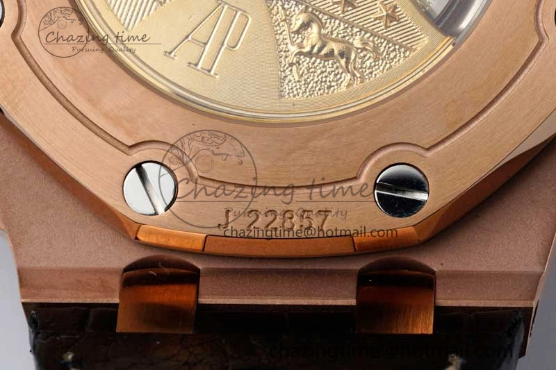Royal Oak Offshore 42mm RG APF 1:1 Best Edition Black Dial on Brown Leather Strap A3126