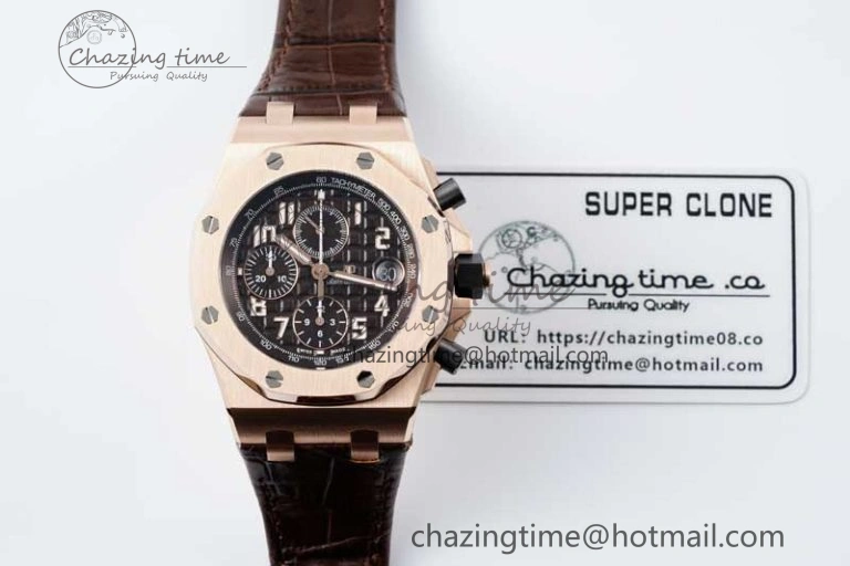 Royal Oak Offshore 42mm RG APF 1:1 Best Edition Black Dial on Brown Leather Strap A3126