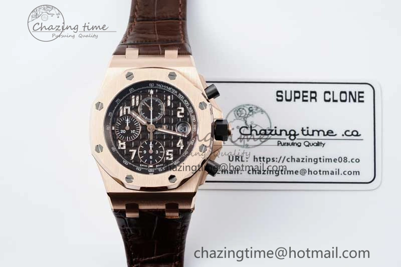 Royal Oak Offshore 42mm RG APF 1:1 Best Edition Black Dial on Brown Leather Strap A3126