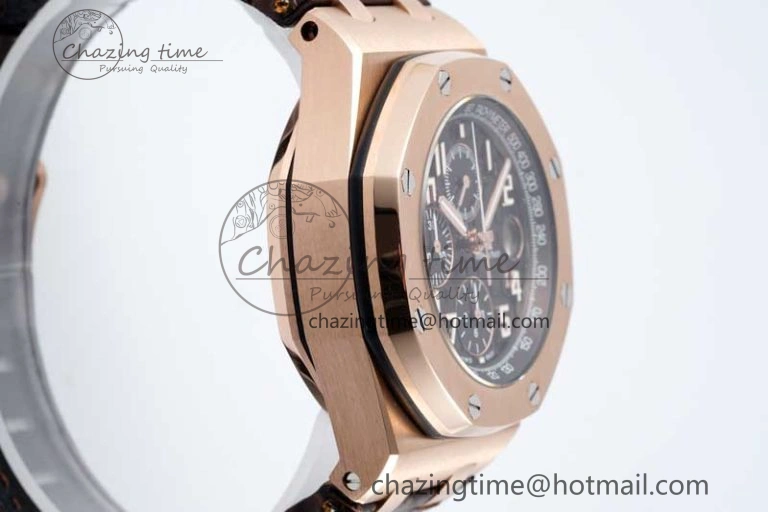 Royal Oak Offshore 42mm RG APF 1:1 Best Edition Black Dial on Brown Leather Strap A3126