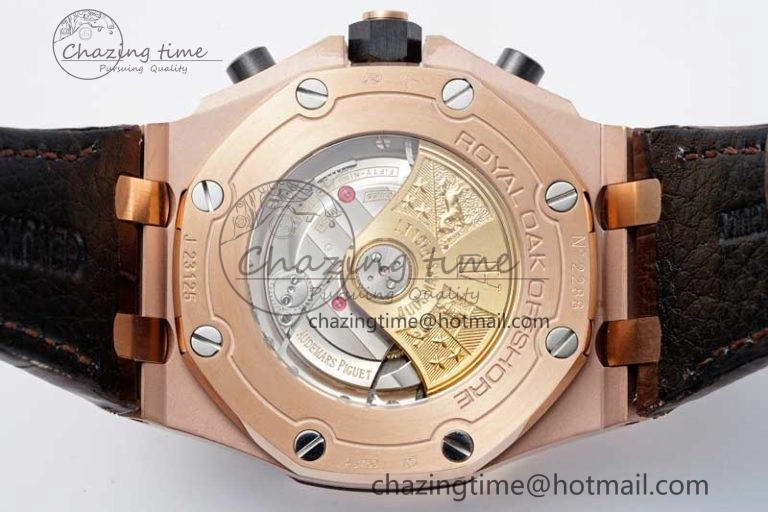 Royal Oak Offshore 42mm RG APF 1:1 Best Edition Black Dial on Brown Leather Strap A3126