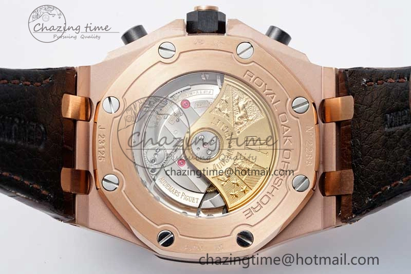 Royal Oak Offshore 42mm RG APF 1:1 Best Edition Black Dial on Brown Leather Strap A3126