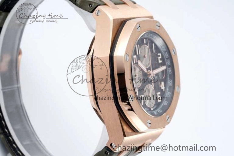 Royal Oak Offshore 42mm RG APF 1:1 Best Edition Black Silver Dial on Green Leather Strap A3126