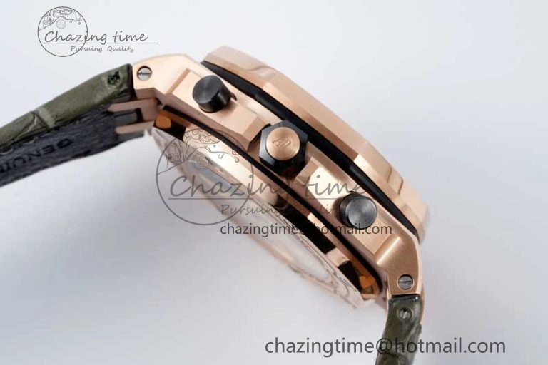 Royal Oak Offshore 42mm RG APF 1:1 Best Edition Black Silver Dial on Green Leather Strap A3126