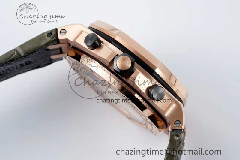 Royal Oak Offshore 42mm RG APF 1:1 Best Edition Black Silver Dial on Green Leather Strap A3126