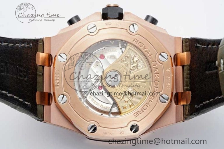 Royal Oak Offshore 42mm RG APF 1:1 Best Edition Black Silver Dial on Green Leather Strap A3126