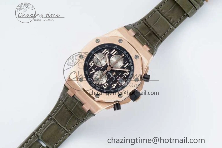 Royal Oak Offshore 42mm RG APF 1:1 Best Edition Black Silver Dial on Green Leather Strap A3126