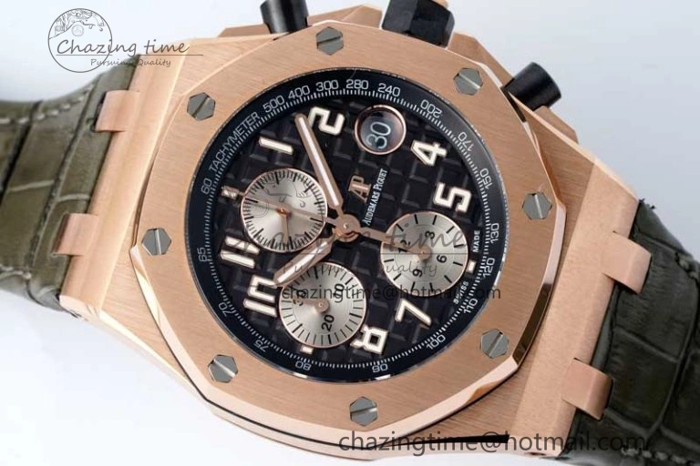 Royal Oak Offshore 42mm RG APF 1:1 Best Edition Black Silver Dial on Green Leather Strap A3126