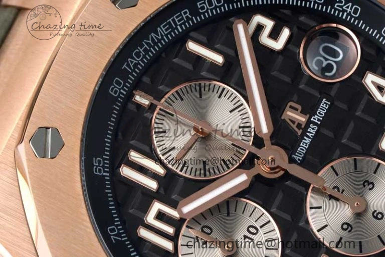Royal Oak Offshore 42mm RG APF 1:1 Best Edition Black Silver Dial on Green Leather Strap A3126