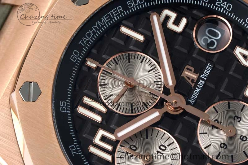 Royal Oak Offshore 42mm RG APF 1:1 Best Edition Black Silver Dial on Green Leather Strap A3126