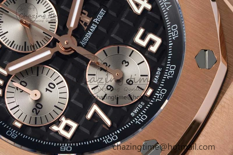 Royal Oak Offshore 42mm RG APF 1:1 Best Edition Black Silver Dial on Green Leather Strap A3126