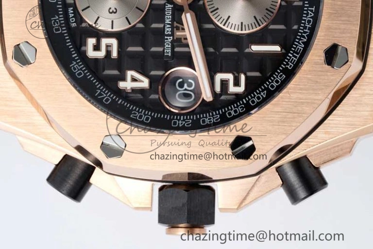 Royal Oak Offshore 42mm RG APF 1:1 Best Edition Black Silver Dial on Green Leather Strap A3126