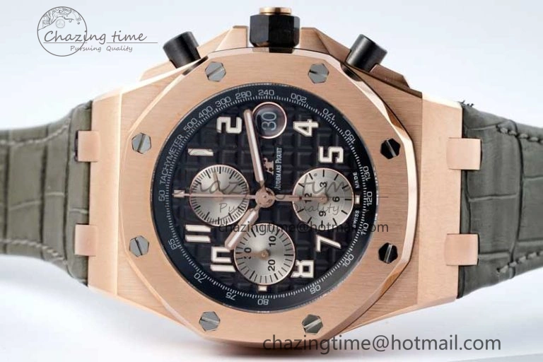 Royal Oak Offshore 42mm RG APF 1:1 Best Edition Black Silver Dial on Green Leather Strap A3126