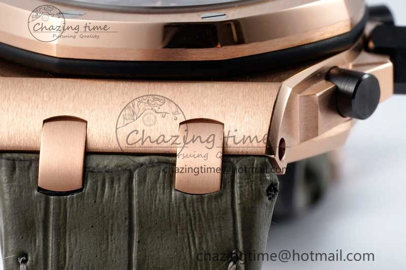 Royal Oak Offshore 42mm RG APF 1:1 Best Edition Black Silver Dial on Green Leather Strap A3126
