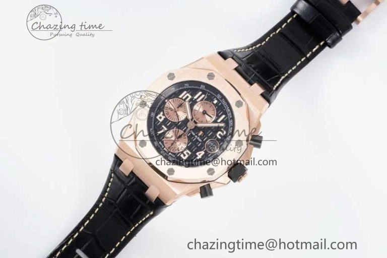Royal Oak Offshore 42mm RG Bezel APF 1:1 Best Edition Black RG Dial on Black Leather Strap A3126