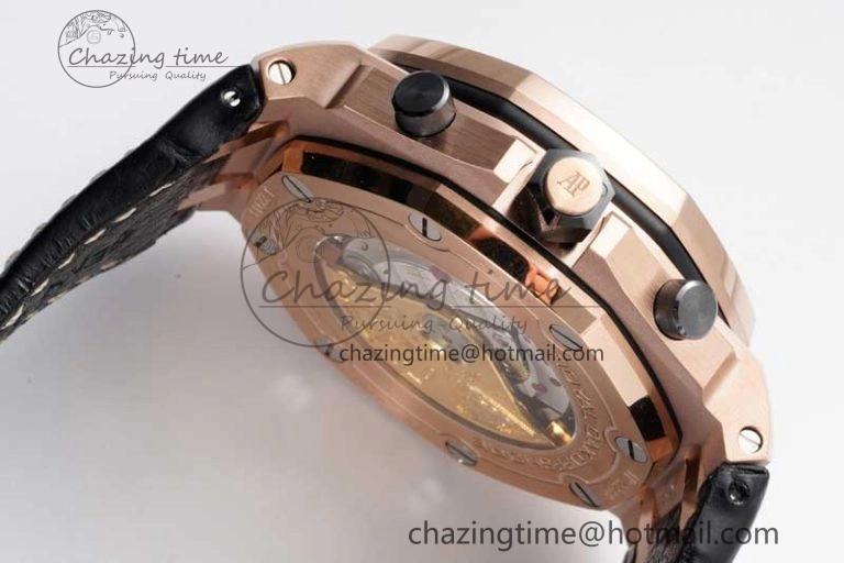 Royal Oak Offshore 42mm RG Bezel APF 1:1 Best Edition Black RG Dial on Black Leather Strap A3126