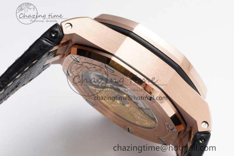 Royal Oak Offshore 42mm RG Bezel APF 1:1 Best Edition Black RG Dial on Black Leather Strap A3126