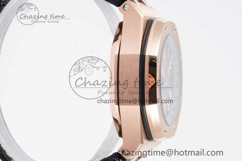 Royal Oak Offshore 42mm RG Bezel APF 1:1 Best Edition Black RG Dial on Black Leather Strap A3126