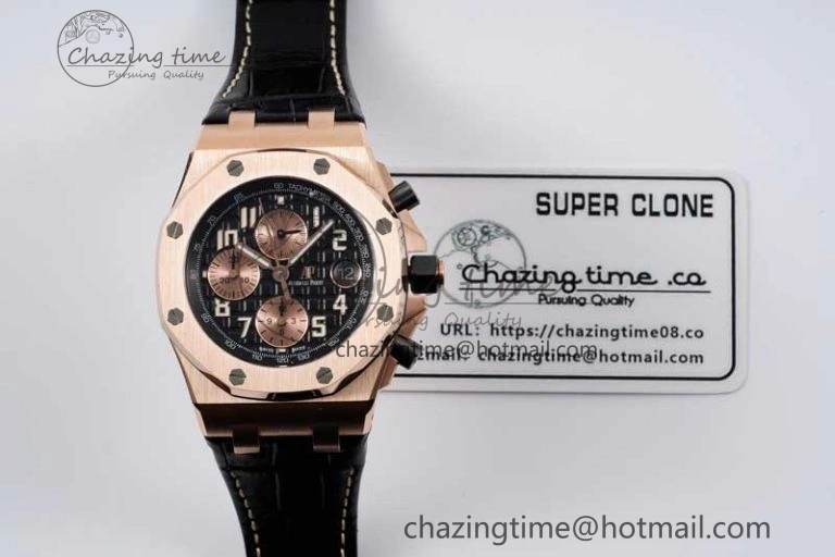 Royal Oak Offshore 42mm RG Bezel APF 1:1 Best Edition Black RG Dial on Black Leather Strap A3126