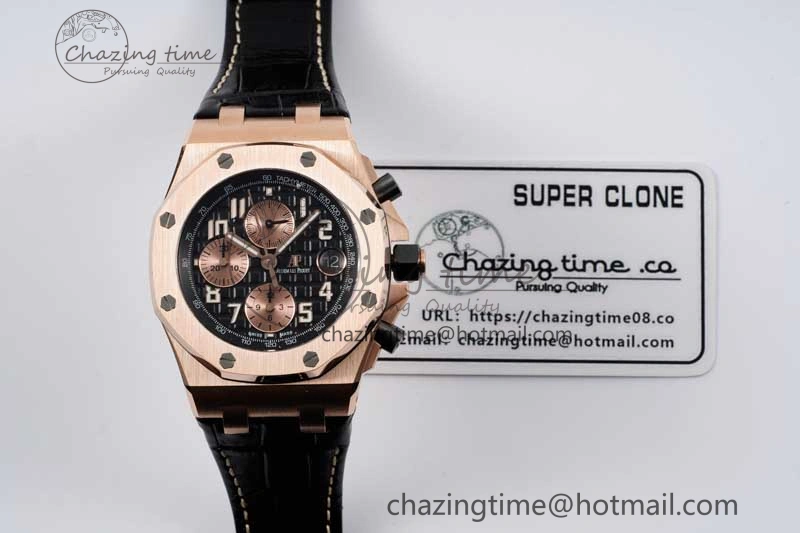 Royal Oak Offshore 42mm RG Bezel APF 1:1 Best Edition Black RG Dial on Black Leather Strap A3126