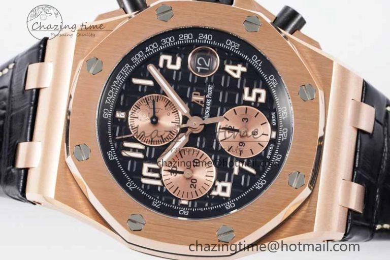Royal Oak Offshore 42mm RG Bezel APF 1:1 Best Edition Black RG Dial on Black Leather Strap A3126