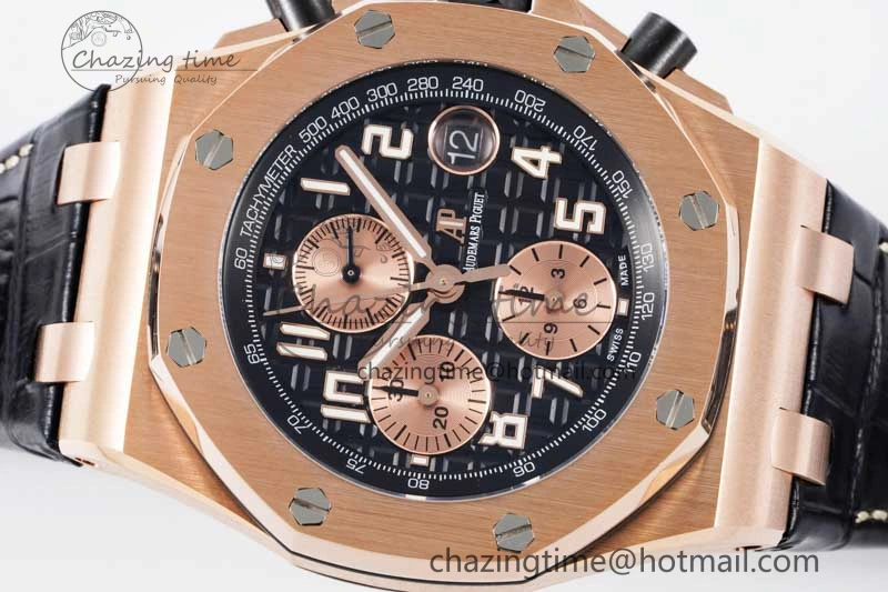 Royal Oak Offshore 42mm RG Bezel APF 1:1 Best Edition Black RG Dial on Black Leather Strap A3126